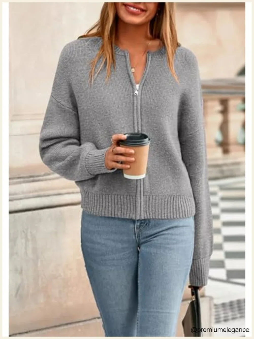 Chunky Open Front Cardigan Sweater Long Sleeve Ribbed Knit Zipper Short